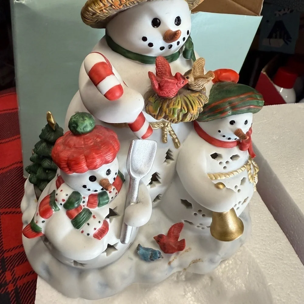 PartyLite Holiday Snowman Collection White Red Christmas Candle Holder Decor
